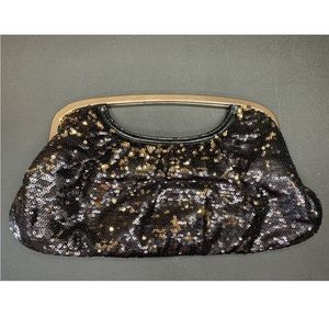 Express Women's Sequin Clutch Bag Purse Handbag Party Club Metal Handles NEW